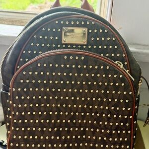 Michael Kors Gold Studded Brown Backpack